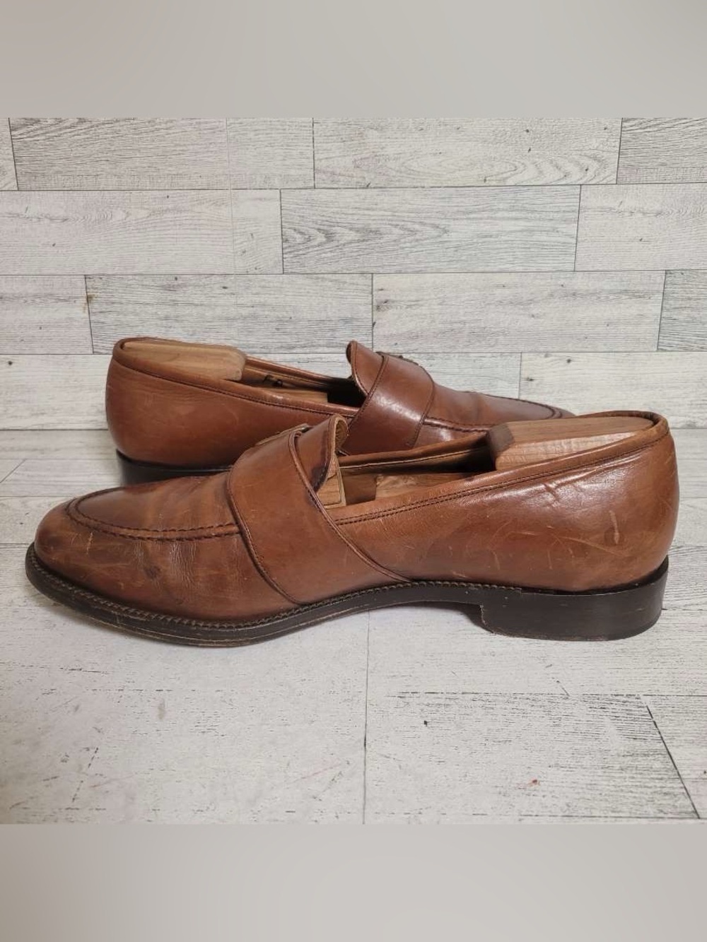 Men’s Polo Ralph Lauren Cognac Brown Leather Penny Loafers Shoes Size 10 - Picture 8 of 9